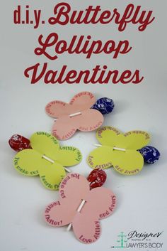 valentine's day card with paper hearts and the words diy butterfly lollipop valentines