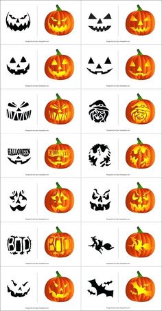 pumpkins with different designs on them and the words halloween written in large letters below