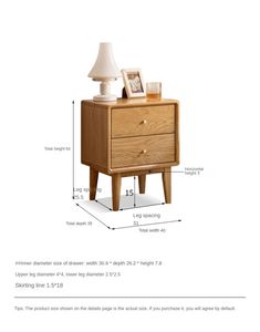 an image of a wooden nightstand with measurements