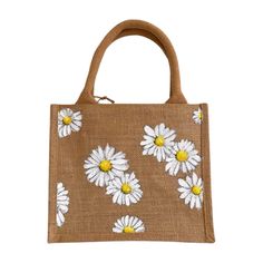 Jute Bags, Backpack Purse, Daisy, Hand Painted, Purses And Bags