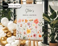 an easel with a sign that says, welcome to bride's bridal shower