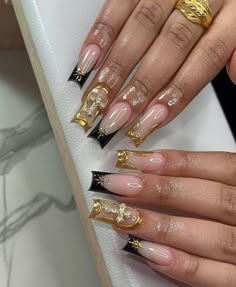 #GoldNails  #3DNailArt  #BoldManicure  #LuxuryNails  #UniqueNailDesigns  #NailInspo  #NailArtLovers  #NailGoals  #StatementNails  #GlamNails Gold Acrylic Nails