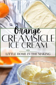 an orange creamsice ice cream in a glass bowl