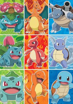 the pokemon characters are all different colors and sizes