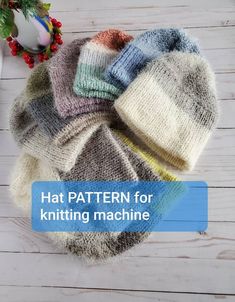 knitted hats with text that reads hat pattern for knitting machine on top of it