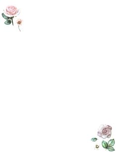 a white background with pink flowers and green leaves on the bottom right corner is an empty space for text