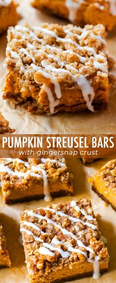 pumpkin granola bars with white icing on top and the words, pumpkin glaze