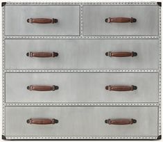 the drawers are made from metal and have wooden handles