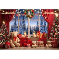 a christmas scene with teddy bears and presents