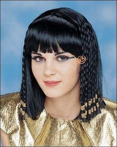 Skin Top with Gold Accents | Deluxe Queen of the Nile | Costume Wig by Franco in 1 - Black, Synthetic Hair Women's Wigs | Best Wig Outlet Cleopatra Wig, Egyptian Halloween, Halloween Costumes For Sale, Egyptian Makeup, Best Wig Outlet, Egyptian Beauty, Egyptian Goddess, The Nile, Black Wig