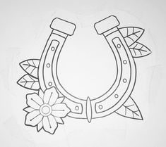 a drawing of a horseshoe with flowers on it