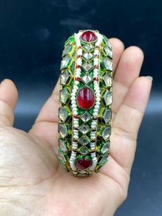 Old ancient enamel kundan bangle with natural ruby Kundan Bangles, Gold Nugget, Natural Coral, Natural Ruby, Agate Beads, Turquoise Stone, Loose Beads, Round Beads, Antique Gold