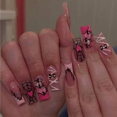 Super Cute And Stylish Ships In 5-10 Business Days Acrylic Nails Pumpkin Design, Vampire Nails Acrylic Short, Halloween Nails Pretty, Pink Halloween Set Nails, Thanksgiving Nail Set, Halloween Care Bear Nails, Baddie Nails Halloween, Monster High Nails Short, Nail Tech Cap Decoration Graduation