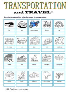 transportation and travel worksheet for kids to learn how to read the words in english