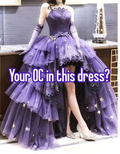 a woman wearing a purple dress with stars on it and the words, your oc in this dress?