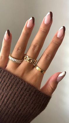 Brown French Tip Nails, Brown French Tip, Brown French, Tip Nails, Round Nails, Makati, Short Acrylic Nails