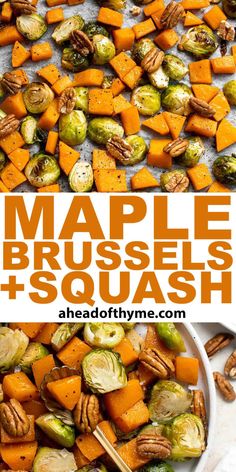 maple brussel sprouts and brussels sprouts with text overlay