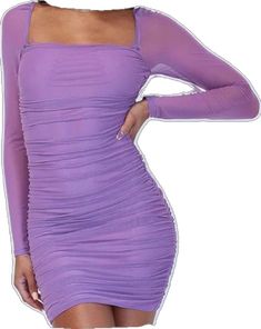 Square Neck Mini Dress For Party, Non-stretch Square Neck Mini Dress For Party, Flirty Purple Stretch Dress, Purple Midi Length Bodycon Dress, Purple Knee-length Ruched Mini Dress, Purple Ruched Knee-length Mini Dress, Purple Ruched Mini Dress Knee-length, Purple Fitted Square Neck Dress, Purple Long Sleeve Non-stretch Dress