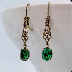 Art Deco Drop Earrings, Dark Green European Crystal, Regency Earrings, Emerald, Edwardian Earrings, Antique Bronze Connector, Handmade UK - Etsy France Classic Teardrop Earrings For May Birthstone, Classic Teardrop May Birthstone Earrings, Classic Green Earrings With Ear Wire, Classic French Hook Earrings For Gifts, Classic French Hook Earrings As Gift, Classic Earrings For May Birthstone Gift, Classic Earrings As Gift For May Birthstone, Classic May Birthstone Earrings As Gift, May Birthstone Drop Earrings With Ear Wire