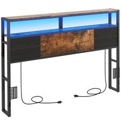 an aquarium table with two lights on top