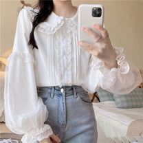 Sweet Lolita Doll Collar Shirt LS0161 – Lolilita Store Harajuku Tops With Ruffles, Harajuku Style Ruffled Tops, Spring Harajuku Style Long Sleeve Tops, Harajuku Style Long Sleeve Tops For Spring, White Fitted Harajuku Tops, Spring Long Sleeve Harajuku Tops, Harajuku Long Sleeve Summer Top, Harajuku Long Sleeve Top For Summer, Summer Harajuku Long Sleeve Top