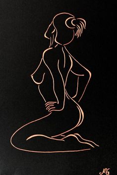 a drawing of a nude woman sitting on the ground in front of a black background