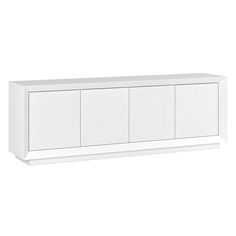 a white cabinet with three doors and two drawers on one side, against a white background