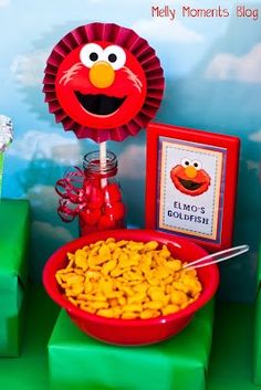 a sesame street birthday party with popcorn and elmo's gourmets