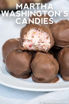 chocolate covered candy balls on a white plate