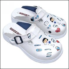 -High sole sabo clogs (4 cm heel) -Main color is white -Soft insole -Harmless printing ink -Lightened bottom sole -It is a complete mold Nurse Shoes, High Heel Clogs, Nursing Clogs, Clogs And Mules, Sneaker Art, Clog Slippers, Nursing Shoes, Clog Heels, Printing Ink