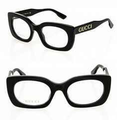 GUCCI EYEGLASSES Classic rectangular shape with lettering logo Square eyeglasses by GUCCI Acetate frame with metal lettering logo Fitted with demo clear lens, prescription RX ready Made in Italy GG1154O Color 001 Size 53-22-140 Accompanied with original velvet case (color picked randomly) and all accessories Gucci Eyeglasses Women, Gucci Frames, Gucci Eyeglasses, Metal Lettering, Gucci Glasses, Square Eyeglasses, Black Pins, Lettering Logo, Pilot Sunglasses