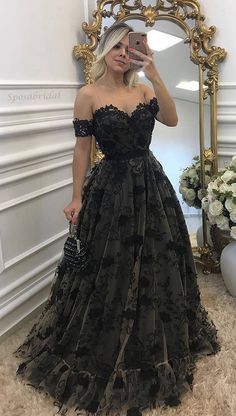 Luxury Black Sexy Lace Off-shoulder Sweetheart A-line Long Prom Dress, PD3372Description:1. Material: lace, tulle, satin, appliques.2. Color: custom colors are welcome, please Contact us and tell us style number, we will send you color charts to choose.3. Size: standard size or custom size, if you need custom service, we need following measurements, please leave information in the note of shopping cart. * are necessary.*bust _______ cm/inch*waist _______cm/inch*hips _______cm/inchshoulder to sho Black Formal Dresses, Black Lace Evening Dress, Black Lace Prom Dress, Dresses With Appliques, Formal Prom Dresses Long, Sweetheart Prom Dress, Lace Prom Dress, Black Dress Formal, Black Formal