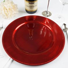 6 Pack 13inch Beaded Red Acrylic Charger Plate, Plastic Round Dinner Charger Event Tabletop Red Charger, Acrylic Charger Plates, Dinner Party Table Settings, Christmas Dining Table, Dinner Party Table, Party Table Settings, Dinner Table Setting, Charger Plate, Christmas Dining