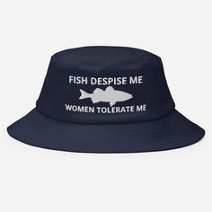 Fish Despise Me - Women Tolerate Me - Embroidered Gift For Fishing Lovers, Fishing Lovers Gift, Funny Hat Gift Old School Bucket Hat This bucket hat is a combination of timeless practicality and vintage style. Perfect for fishing, hiking, and 80s-90s nostalgia. * 98% cotton, 2% spandex * Mid-profile hat with a high-profile embroidery area * 3″ crown * Matching undervisor * Premium Flexfit sweatband * One size fits most * Head circumference: 21 ⅝″-23 ⅛″ (55 cm-58.7 cm) * Blank product sourced fro Funny Bucket Hats, Fish Hat, Sunday Funnies, Funny Hats, Embroidered Gifts, 90s Nostalgia, Bucket Hats, Fit Check, Lovers Gift