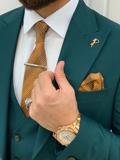 Bojoni Monte Green Slim Fit Suit | BOJONI Blue Green Suit Men, Green Suit Gold Tie, Colored Wedding Suits Men, Green Suit Aesthetic Men, Green Suit Men, خواتم خطوبة, Vest And Pants, Shoe Care Kit, Pants Gift