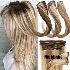 8-24inch Clip In Real Hair Extensions 100% Remy Human Hair Full Head BLONDE Long Texture: Grade AAA 100% Remy Human Hair Clip in 8pcs Full head Straight hair extensions Colors: Black Brown Blonde Highlight Ombre Usage: Can be Curled,Straightened,Washed,Dyed. Length&Weight: 8"(20cm)=65g;10"(25cm)=70g;13"(33cm)=80g;16"(40cm)=70g;                           18"(45cm)=70g;20"(50cm)=70g;22"(55cm)=70g;24"(60cm)=80g; Set Includes:2x8"(20cm)wide weft -3 clips attached; 2x6"(15cm)wide weft -3 clips attach Full Head Clip In Hair Extensions, Brown Blonde Hair Extensions, Blonde Hair Extensions 20 Inch, Clip In Hair Extensions Luxy Hair, Best Blonde Clip In Hair Extensions, Long Blonde Wig, Perfect Blonde Hair, Brown With Blonde Highlights, Hair Extensions For Short Hair