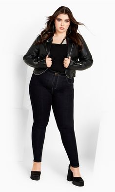 Cropped Biker Jacket - black Cropped Biker Jacket, Faux Leather Jacket, City Chic, Faux Leather Jackets, Biker Jacket, Jeans Shop, Wardrobe Staples, Plus Size Fashion, Everyday Fashion