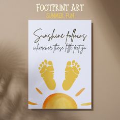 a hand and foot print on a white paper with the words footprints art summer fun