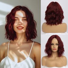 PRICES MAY VARY. 【Premium Material】:The short wavy wig is made of high-temperature resistant synthetic fiber similar to human hair.The hairline is made hand-tied, which makes the hair look more real. Easy to comb and not easily tangle and hair loss. 【Style and Benefits】:This shoulder Wavy Wig is soft, full, and thick. 12 inches long, wigs have a small areahand-knitting lace scalp part, the new technology natural hairline is more realistic.you can clearly see the lace mesh at the midpoint of this Red Hair Short Hairstyles, Wavy Middle Part, Red Bob, Knitting Lace, Shoulder Length Bob, Wigs Synthetic, Wavy Wig, Dark Copper, Red Wigs