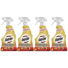 four bottles of easyoff antibacterant cleaner on a white background with the words easyoff