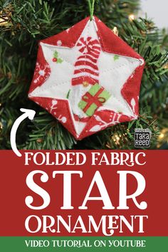 DIY Christmas Ornaments - Folded Fabric Star Ornament Folded Hexagon Ornament, Folded Hexagon Stars, Pentagon Star Ornament, Hexagon Ornaments Christmas, How To Make Fabric Christmas Ornaments, Folded Fabric Ornaments Tutorials, Folded Fabric Ornaments Free Pattern, Fabric Stars Ornaments