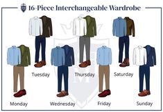 You may have heard of a capsule wardrobe for men or a minimalist wardrobe. Here's how you can build your own Interchangeable Wardrobe and get 256 outfits from just 16 pieces of clothing. Capsule Wardrobe For Men, Large Men Fashion, Capsule Wardrobe Men, Wardrobe For Men, Interchangeable Wardrobe, Mens Wardrobe, Mens Wardrobe Essentials, Real Men Real Style, Mens Tops Casual