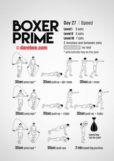 a poster with instructions on how to do the boxer prime workout for beginners