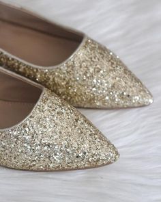 GOLD Pointy Toe Rock Glitter Flats – Kailee P. Inc. Glitter Flats, Pointy Toe Flats, Glitter Shoes, Dramatic Look, Silver Shoes, Elegant Chic, Formal Wear, Wedding Shoes, Ballet Flats