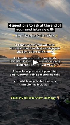 an interview is shown on the beach at sunset