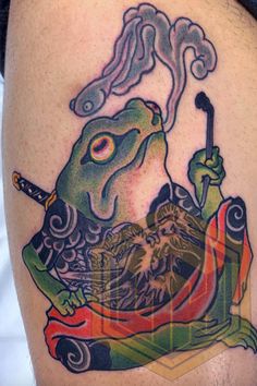 Japanese smoking toad completed by Enku Shoji at Ligththouse Tattoo, Botany. @enkutattoo @lighthouse_tattoo Sydney, Australia. Toad