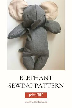 an elephant sewing pattern is shown with the words elephant sewing pattern on it's back