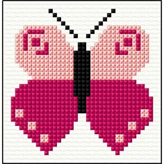 a cross - stitch pattern of a pink butterfly with black spots on it's wings