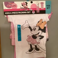 Minnie Mouse 4 Pc. Pajama Set (4t). Brand New; Still Packaged! Playful Minnie Mouse Sleepwear For Sleepover, Minnie Mouse Cotton Sleepwear For Sleepover, Minnie Mouse Cotton Sleepwear For Pajama Party, Cotton Minnie Mouse Sleepwear For Pajama Party, Playful White Minnie Mouse Sets, White Minnie Mouse Playtime Sets, Disney Pajamas, Kids Pajamas, Pajama Sets