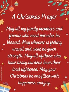 a christmas prayer with presents on red background